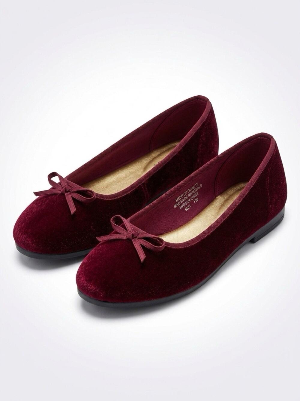 Basic Editions Women 11 Burgundy Velvet Bow Ballet Flat Slip On Shoes Comfort